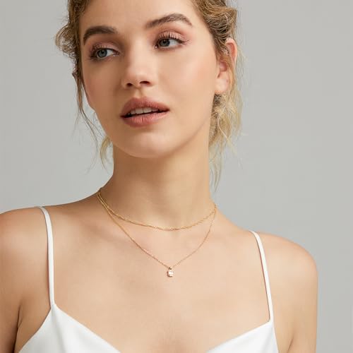 Luxval Diamond Pendant Gold Necklace for Women，Dainty 18k Gold Plated Choker Necklaces Simple Gold Jewelry Gifts for Women - color: Gold-CZ Layered