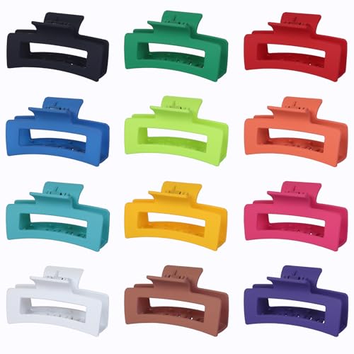 Sisiaipu 3.5 Inch Medium Hair Accessories: 12 Pcs Square Jaw Clips for Thick and Thin Hair - Rectangular Bulk Clips for Women and Girls - Dopamine - color: Dopamine