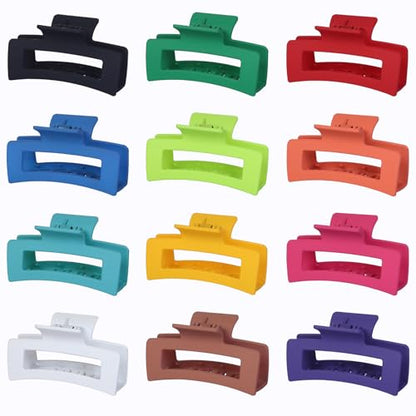 Sisiaipu 3.5 Inch Medium Hair Accessories: 12 Pcs Square Jaw Clips for Thick and Thin Hair - Rectangular Bulk Clips for Women and Girls - Dopamine - color: Dopamine