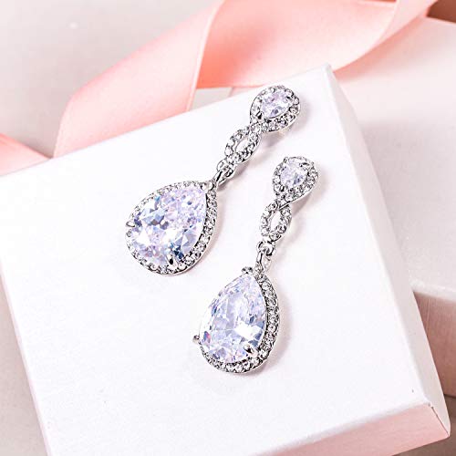 EVER FAITH Cubic Zirconia Wedding Earrings for Women Brides, Austrian Crystal Birthstone 8-Shape Infinity Bridal Dangle Earring - style: Pierced_Clear Silver-Tone