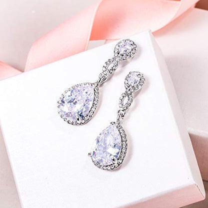 EVER FAITH Cubic Zirconia Wedding Earrings for Women Brides, Austrian Crystal Birthstone 8-Shape Infinity Bridal Dangle Earring - style: Pierced_Clear Silver-Tone
