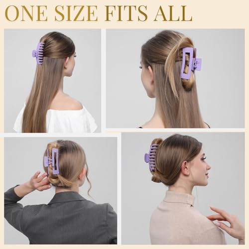 Purple Hair Clips for Women - 8 Pack 4.3 Inch Large Hair Claw Clips for Women Thin Thick Curly Hair, Big Matte Banana Clips,Strong Hold jaw clips - color: Purple