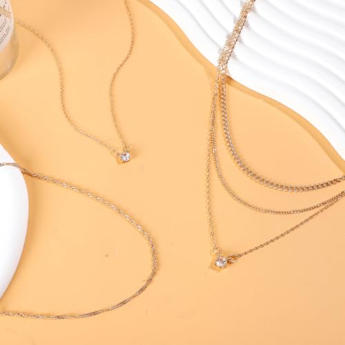 NEWITIN 6 Pieces Pendant Layered Necklaces for Women Gold Necklace Set | Hypoallergenic, Gold Plated, Cubic Zirconia, Cuban Link, Snake Chain, Stackable Chains Choker, Layering Necklace, Women Gifts - color: Gold Silver Fashion