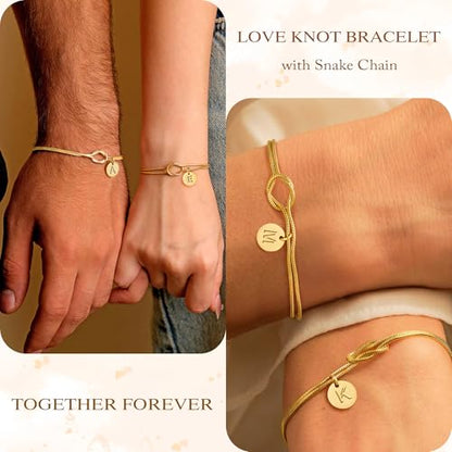 Turandoss 14K Gold Plated Initial A-Z Bracelets for Women Teen Girls Gifts | Dainty Love Knot Letter A-Z Initial Bracelet, Bracelet for Women Trendy, Gifts for Mom Wife Lover Friends Bridesmaid Couple - color: S