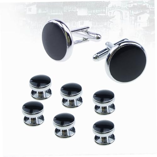 8Pcs Men Cufflinks and Studs Set Classic Black Tuxedo Shirt Accessories for Business and Wedding Polished Surface Secure Closure