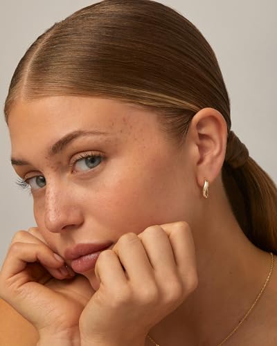 PAVOI 14K Gold Plated 925 Sterling Silver Posts Wavy Huggie Hoops | Twisted Wave Hoop Earrings for Women - color: Yellow Gold