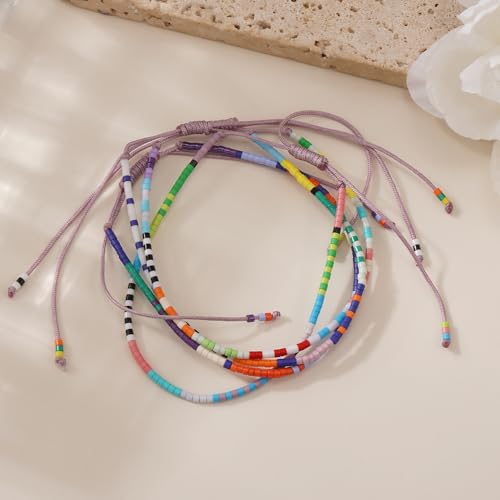 Stack Seed Beaded Bracelets Rope String Set For Women, Handmade Romantic Adjustable Braided Jewelry, Summer Beach Party Friendship Gift - color: Sag Cap Pis Aqu