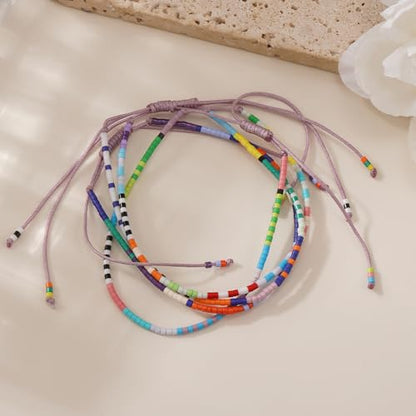 Stack Seed Beaded Bracelets Rope String Set For Women, Handmade Romantic Adjustable Braided Jewelry, Summer Beach Party Friendship Gift - color: Sag Cap Pis Aqu
