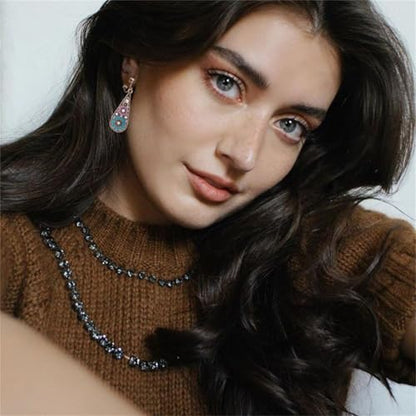 6 Pairs Bohemian Copper Crystal Teardrop Clip On Earrings for Women Handmade Colorful Enamel Floral Dangle Drop Earrings Retro Tribal Style Geometric Design Jewelry Gifts - color: Brown