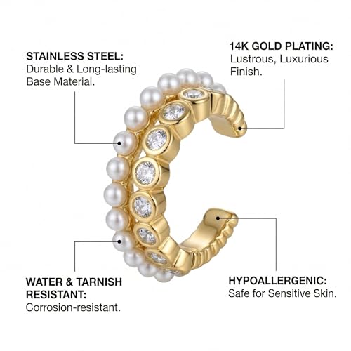 Non‑Piercing Ear Cuff for Women – Adjustable 14K Gold Plated 316L Surgical Stainless Steel, Hypoallergenic Minimalist Everyday Jewelry