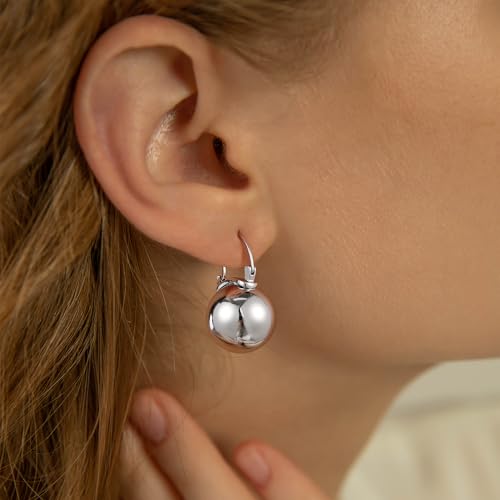 14k Gold Plated Ball Dangle Earrings for Women Sterling Silver Ball Drop Earrings Hypoallergenic Round Balls Hoop Earring Leverback Lightweight Earrings Fashion Jewelry - color: sliver 1