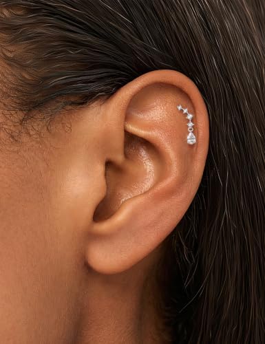 Freekiss Cartilage Flat Back Earrings Hypoallergenic for Sensitive Ears | 14K Gold / Sterling Silver Plated Climbers Earrings for Women Dainty Cz Stud Earring 20G Conch Tragus Helix Piercing Jewelry - color: 5CZ Teardrop-SL