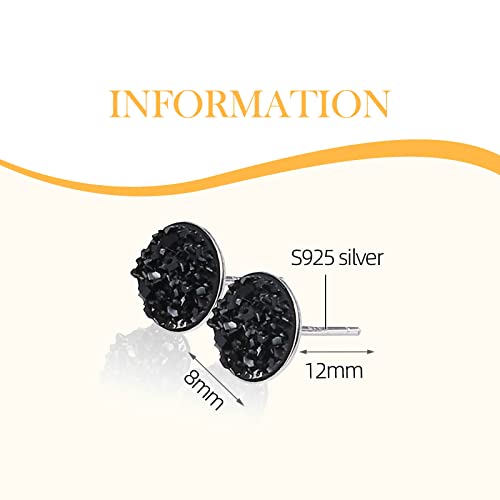Silver-tone Faux Druzy Stud Earrings，925 Sterling Silver Hypoallergenic Natural Gemstone Earrings for Women Trendy Fashion - color: Black
