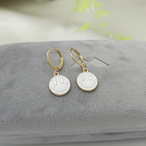 Preppy Earrings for Women Smile Face Heart Charms Pendants Gold Small Huggie Hoop Dangle Drop Earrings Trendy Y2K Jewelry Gifts - color: Smile-White