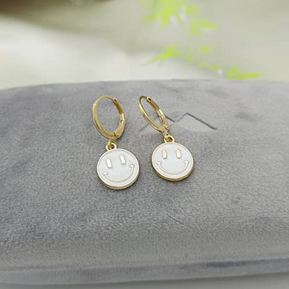 Preppy Earrings for Women Smile Face Heart Charms Pendants Gold Small Huggie Hoop Dangle Drop Earrings Trendy Y2K Jewelry Gifts - color: Smile-White