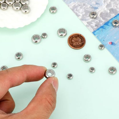 30pcs Stopper Beads for Charm Bracelets, 304 Stainless Steel Spacer Beads Adjustable Beads Slider Metal Loose Beads 6/8/10mm with Insert Rubber Locating Rings for DIY Bracelets Necklace Jewelry Making - color: silver