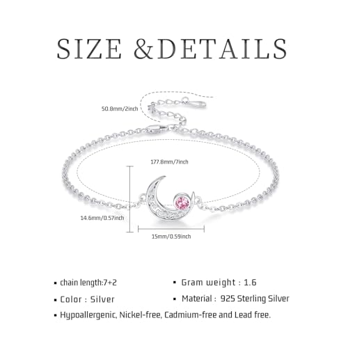 Moon Bracelet for Women 925 Sterling Silver Moonstone/Birthstone Moon Bracelet Butterfly/Dragonfly Bracelet Celtic Moon Butterfly Dragonfly Jewelry Gifts for Women - style: 10-Oct Birthstone