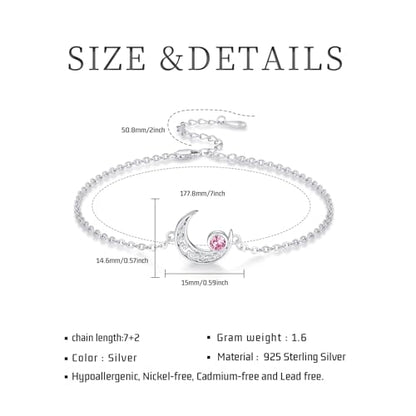 Moon Bracelet for Women 925 Sterling Silver Moonstone/Birthstone Moon Bracelet Butterfly/Dragonfly Bracelet Celtic Moon Butterfly Dragonfly Jewelry Gifts for Women - style: 10-Oct Birthstone
