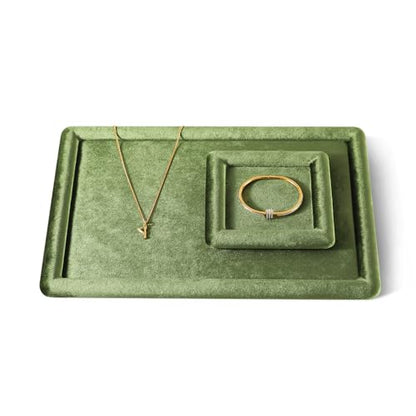 Velvet Jewelry Display Tray for Ring Earrings Necklace Bracelet Flat Tray - color: Olive Green, size: 12.99 × 9.06 in