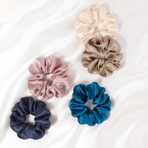 Zenssia Silk Scrunchies for Hair, Mulberry Silk Hair Ties for Women and Girls, No Damage Elastic Ponytail Holders（Black, Light Plum, Coffee） - color: Black Light Plum Coffee