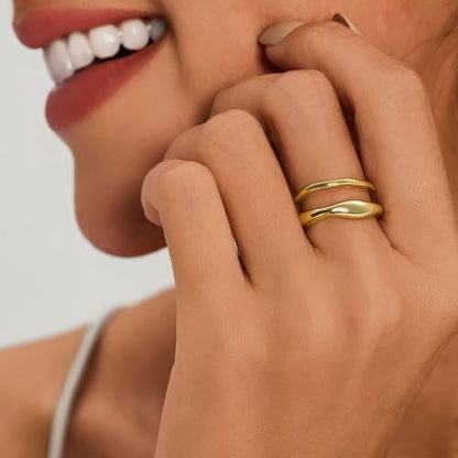 Cicy Bell Stackable Rings for Women 18K Gold Plated Non Tarnish Ring Set | Dainty Cubic Zirconia,Promise Wedding Engagement Rings, Statement Thin Rings,Trendy Jewelry Gifts - color: Gold-Style D, size: 8