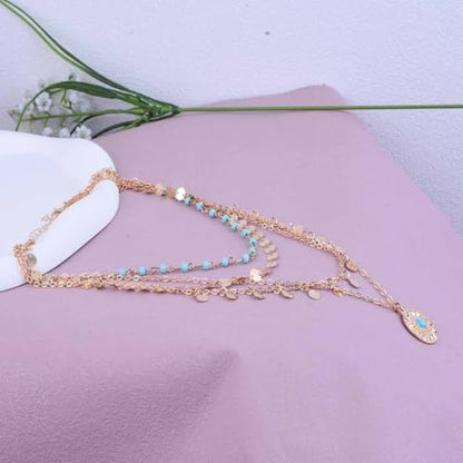 HUASAI Boho Necklaces for Women Dainty Layered Choker Necklace Bohemian Turquoise Necklace Statement Jewelry Western Cowgirl Country Concert Outfits Accessories - color: A-Gold Boho