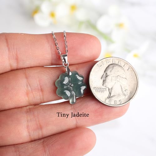 Real Green Jade Pendant Necklace for Women Donut/Heart/Clover/Teardrop/Rose/Lotus Flowers Genuine Jadeite Jewelry with Gold Plated 925 Sterling Silver Chain - style: Four leaf clover silver necklace