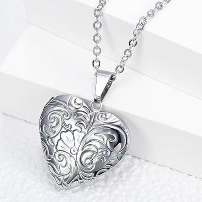 2 Pcs Locket Necklace that Holds Pictures Stainless Steel Locket Pendant Necklace Image Chain Necklaces for Women - color: Love Heart 3