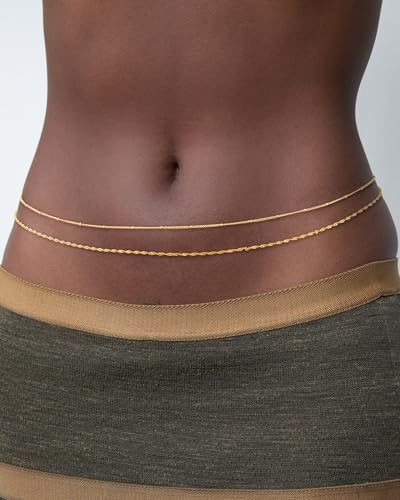 CHESKY Waist Beads for Women, 14k Gold Plated Waist Chain Gold Chain Belt for Womens Simple Body Chain Jewelry Belly Chain Beach Accessories Dainty Gold Jewelry for Women Gifts Rave Outfits for Womens - style: wave beads-gold