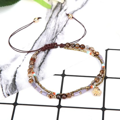 Handmade Adjustable Wrap Bracelet Bohemian String Braided Beads Anklets Gifts for Women - color: D