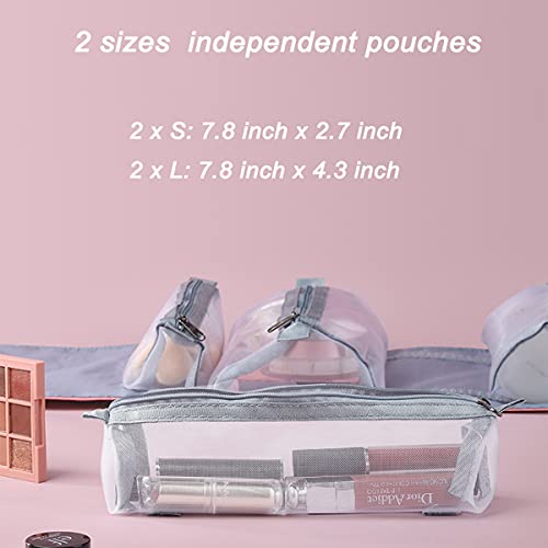 Personalized Toiletry Bag Embroidery Roll-Up Cosmetic bag Foldable Portable Travel Organizer Custom Women's Cosmetic Makeup Kits for Women Waterproof (Gray) - color: Gray