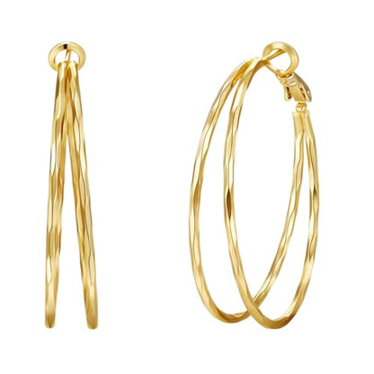 Diamond-Cut Double Hoop Earrings for Women 14k Gold Plated 925 Sterling Silver Posts Lightweight Hypoallergenic Split Hoop Earrings Trendy Jewelry Gifts for Women - color: GOLD
