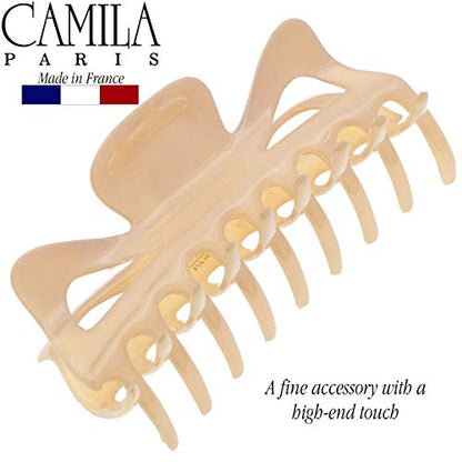 Camila Paris CP3049 French Large Hair Clips for Women Thick Hair for Long Curly Wavy Hair, Girls Hair Claw Clip, Durable Styling Big Claw Clip for Thick Hair, Strong Hold No Slip Grip, Made in France - color: Beige 4.5"