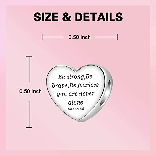 LUXILLA Love You Best Friend Grandma Wife Heart Charm 925 Sterling Silver Charms Fit for Bracelets Necklace Jewelry Gift for Women - color: A-Be strong,Be brave Charm