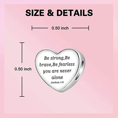 LUXILLA Love You Best Friend Grandma Wife Heart Charm 925 Sterling Silver Charms Fit for Bracelets Necklace Jewelry Gift for Women - color: A-Be strong,Be brave Charm
