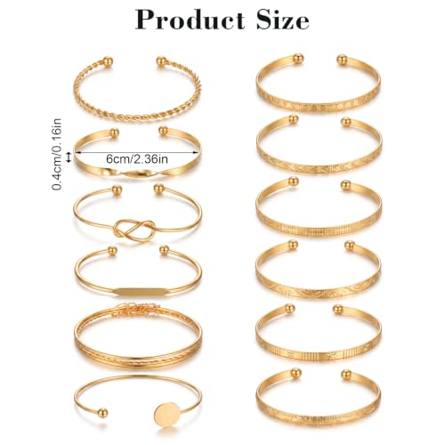 Gold Bangle Bracelets for Women, 12 Pcs Multi Layer Stackable Boho Bracelet Set 14K Gold Plated Textured Golds Bangle Bracelets Adjustable Fashion Jewelry Set