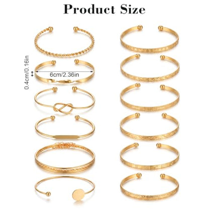 Gold Bangle Bracelets for Women, 12 Pcs Multi Layer Stackable Boho Bracelet Set 14K Gold Plated Textured Golds Bangle Bracelets Adjustable Fashion Jewelry Set