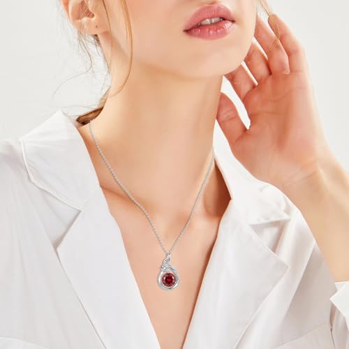 Teardrop Birthstone Necklace for Women 14K Gold/White Gold Elegant Ribbon Pendent Anniversary Love Birthday Gifts for Mom Women, 18"+2" Inches - color: White Gold-01-Jan Birthstone