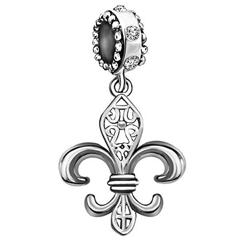 Fleur De Lis Flower Charm Dangle Birthstone Womens Beads Charm for Bracelets Father Daughter Mother Son Wife Jewelry - color: White