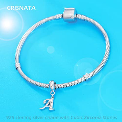 26 Letter Pendant Charms, Polished 925 Sterling Silver Complete Initial A-Z Dangling CZ Stone Alphabet Beads, fits European Bracelet Necklace, Gift for Mother/Father/Daughter/Son/Sister/Aunt - color: Letter A CZ Pendant Charm