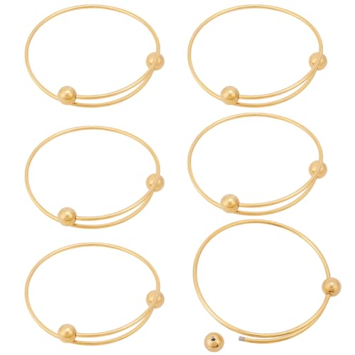Beebeecraft 6Pcs Adjustable Bangle Bracelets Real 18K Gold Plated Stainless Steel Stackable Half Open Blank Cuff Bangles with Detachable Balls for Jewellery Making Bracelet DIY Crafts Findings - color: Gold, size: 5cm