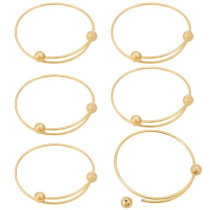Beebeecraft 6Pcs Adjustable Bangle Bracelets Real 18K Gold Plated Stainless Steel Stackable Half Open Blank Cuff Bangles with Detachable Balls for Jewellery Making Bracelet DIY Crafts Findings - color: Gold, size: 5cm