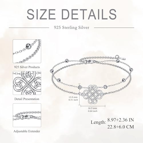 Four Leaf Clover/Chakra Leaf Anklets 925 Sterling Silver Double Layered Chain Women's Anklets Jewelry Gifts - style: Four Leaf Clover Anklets