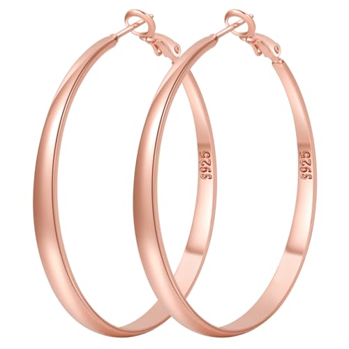 925 Sterling Silver Hoop Earrings Hypoallergenic Large Thin Hoops Earring | Lightweight Big Silver Hoops Hypoallergenic Large Hoop Earring for Women Sensitive Ears Oversize Hoops 30/40/50/60/70mm - color: 50mm Rose Gold
