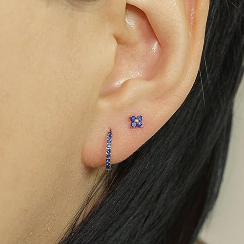 QueenBee 14K Gold Plated Ivy Flower Birthstone Stud Earrings for Women Dainty Floral Gemstone Studs Unique Jewelry Gift for Her - color: Sep-Sapphire