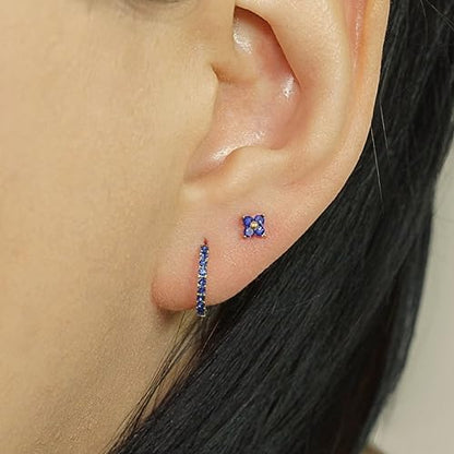 QueenBee 14K Gold Plated Ivy Flower Birthstone Stud Earrings for Women Dainty Floral Gemstone Studs Unique Jewelry Gift for Her - color: Sep-Sapphire