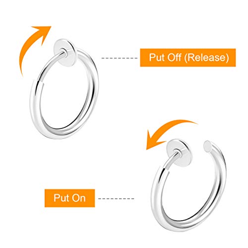 CrazyPiercing 8 pcs of Surgical Steel Clip on Non-Pierced Hoops Fake Nose Lip Ear Rings Piercing - style: silver color