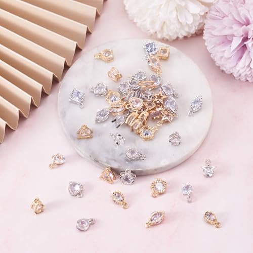 Beadthoven 1 Box 80Pcs 10 Styles Cubic Zirconia Alloy Rhinestone Charms Pendants for Necklace Bracelet Earring Jewelry Making Light Gold & Platinum - color: Light Gold & Platinum-Mixed Shape
