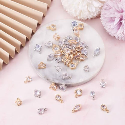 Beadthoven 1 Box 80Pcs 10 Styles Cubic Zirconia Alloy Rhinestone Charms Pendants for Necklace Bracelet Earring Jewelry Making Light Gold & Platinum - color: Light Gold & Platinum-Mixed Shape