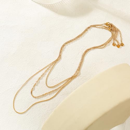 CONRAN KREMIX Waterproof Gold Necklace Layered Necklaces for Women Non Tarnish,14k Gold Plated Stainless Steel Dainty Stack Thin Chain Necklace Set for Women Gifts Jewelry - color: Gold-05